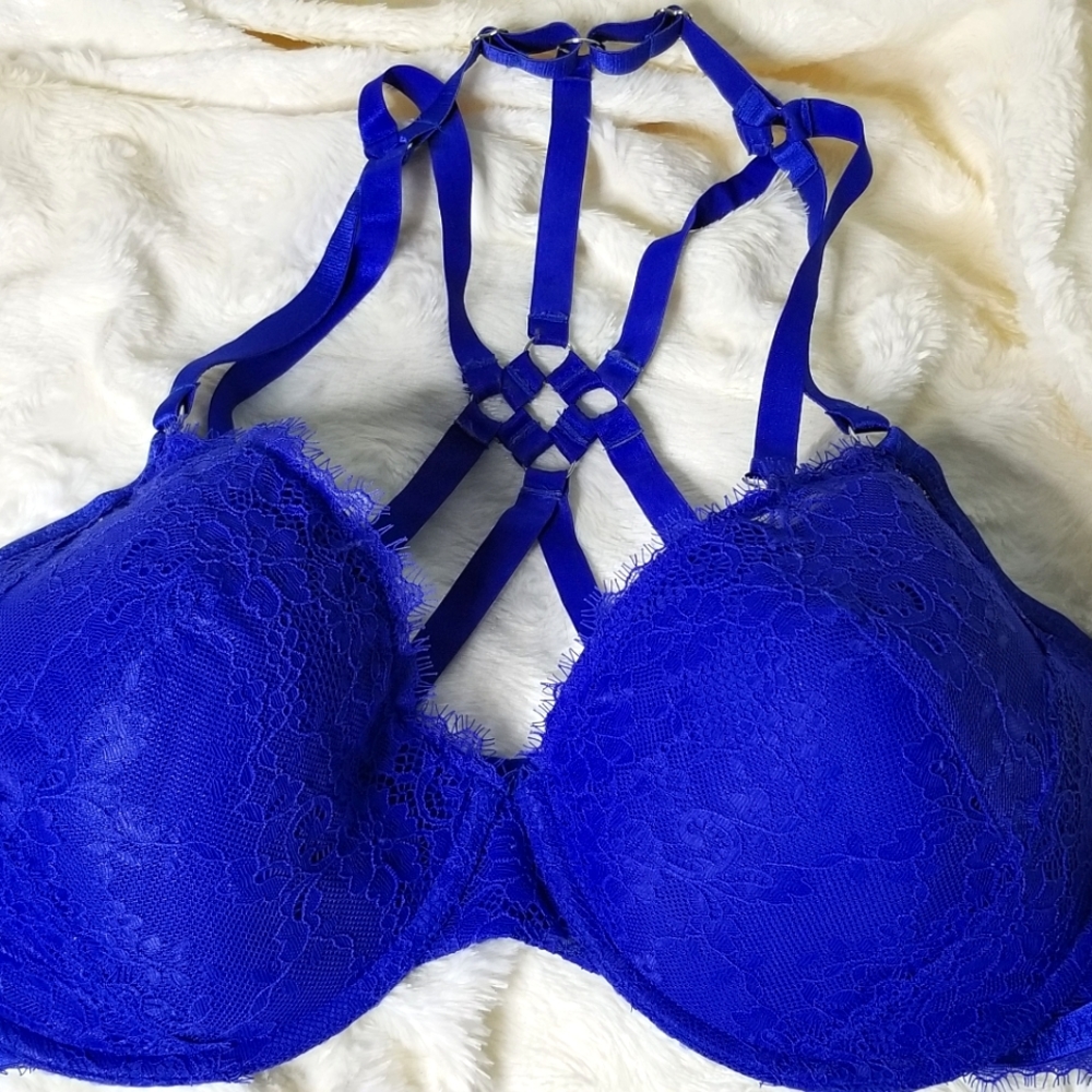 Smart and Sexy Joan Smalls Royal Neon Blue  Lace Bra 38DDD